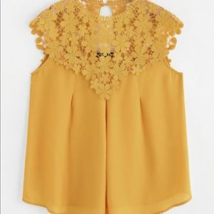 Keyhole Back Daisy Lace Shoulder Shell Blouse
